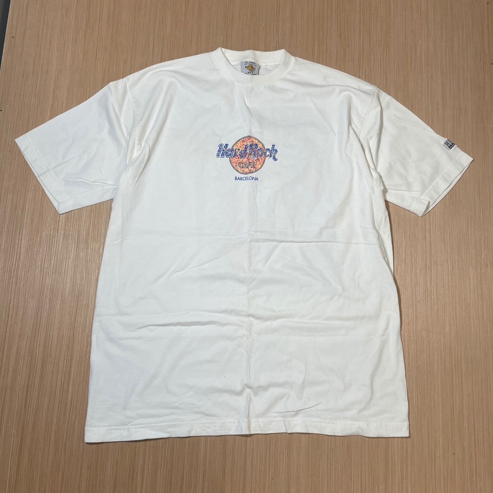 Hard Rock Cafe T-Shirt Mens XL White Barcelona Graphic Heavy Tee